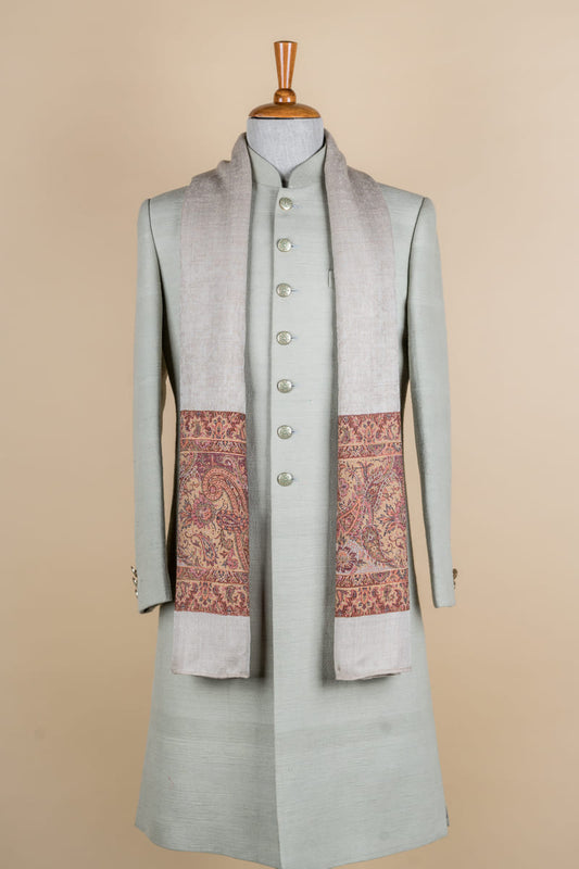 Grey Shawl With Rust Border