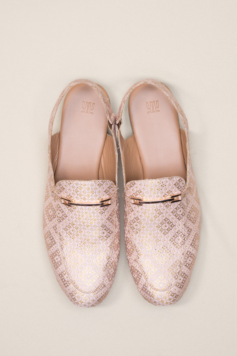 Peach Brocade Slingback Loafers
