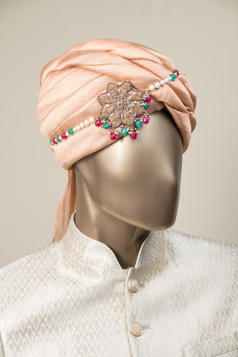 Embroidered Flower Two Tone Beaded String Sehra