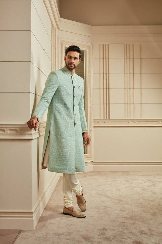Jade Sequined Georgette Sherwani