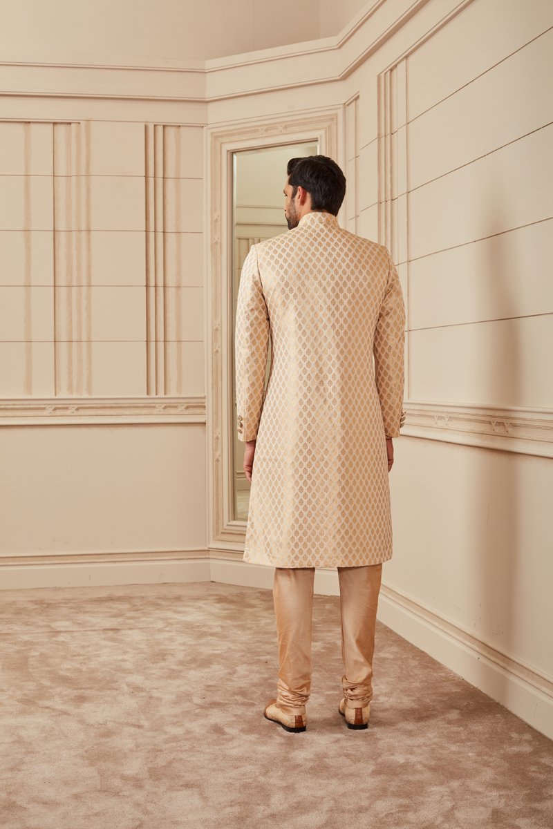 Ivory Brocade Gold Sherwani