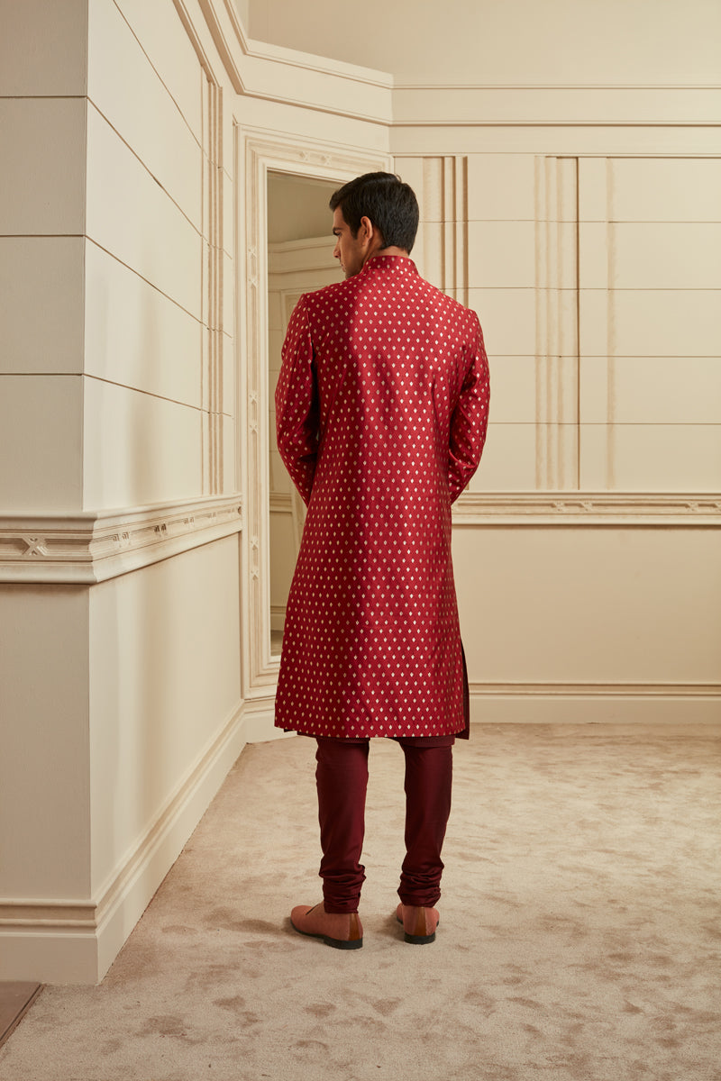 Red Tanchoi Brocade Sherwani