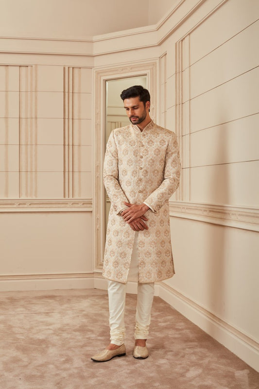 Gold Brocade Embroidered Sherwani
