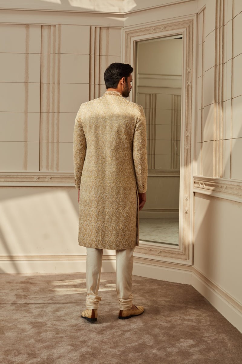 Ivory Brocade Zardozi Embroidered Sherwani