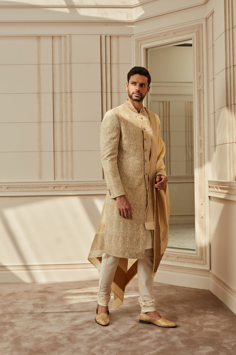 Ivory Brocade Zardozi Embroidered Sherwani