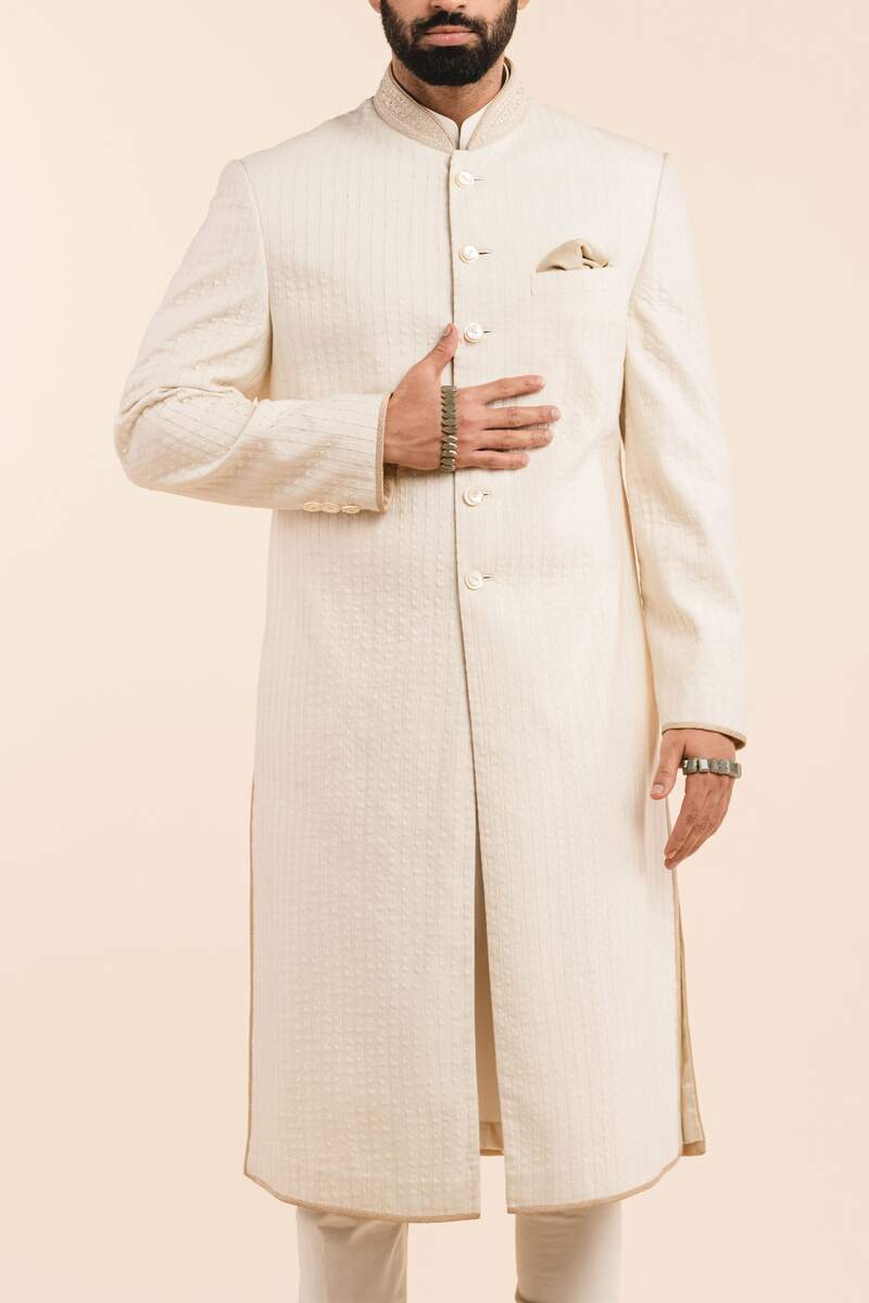 Ivory All Over Textured Sherwani