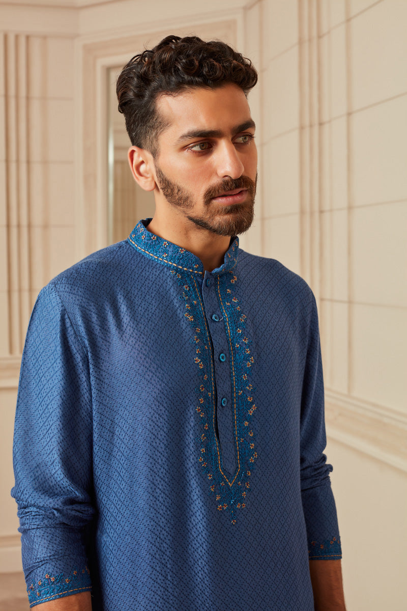 Blue Textured Kurta Set