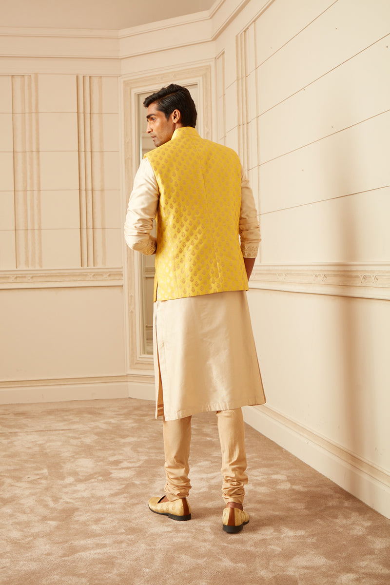 Yellow Herringbone Brocade Bundi