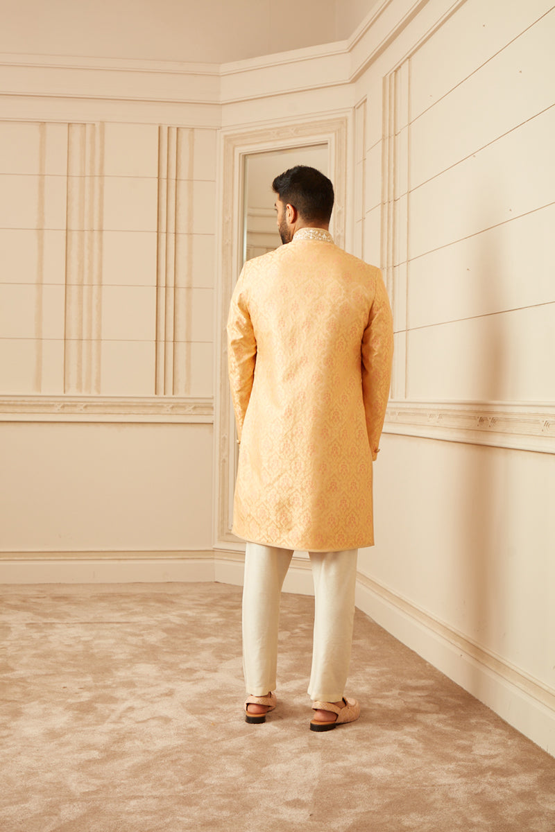 Peach Brocade Achkan
