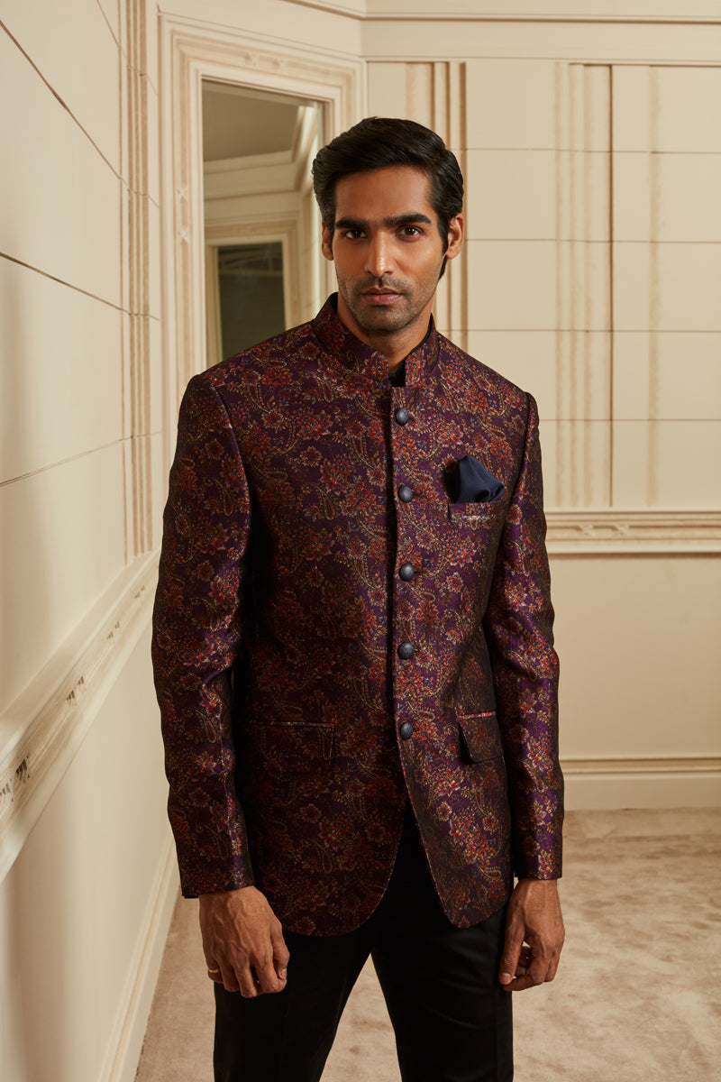 Teal Printed Bandhgala