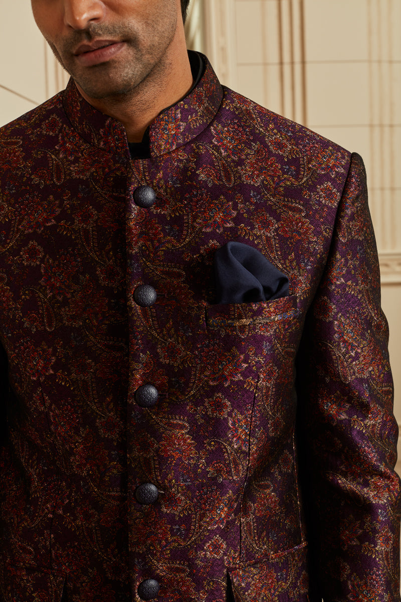 Teal Printed Bandhgala