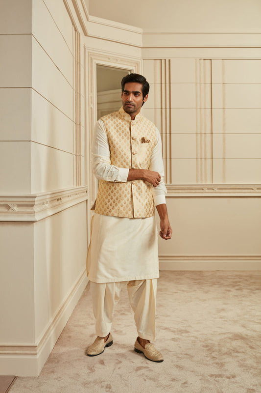 Gold Herringbone Brocade Bundi