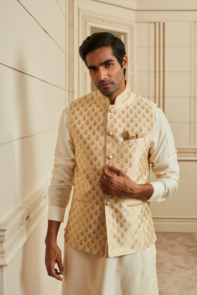 Gold Herringbone Brocade Bundi