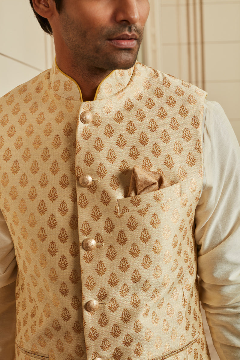 Gold Herringbone Brocade Bundi