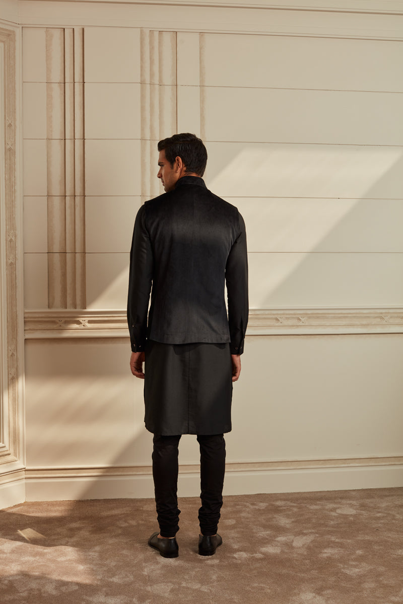 Black Velvet Kurta Bundi Set