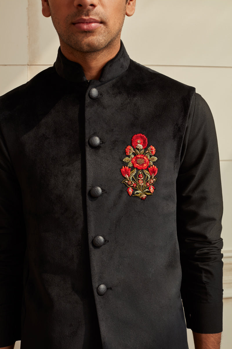 Black Velvet Kurta Bundi Set