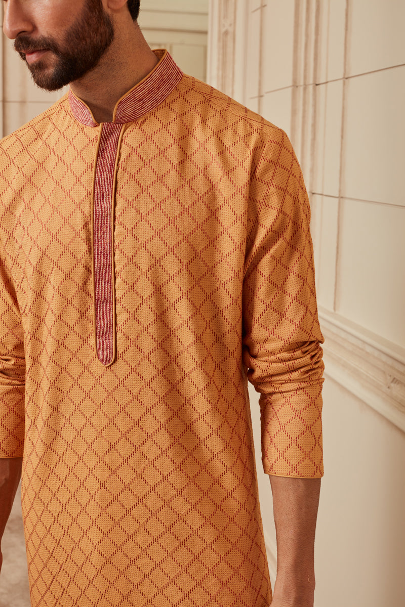 Mustard Textured Kurta Set