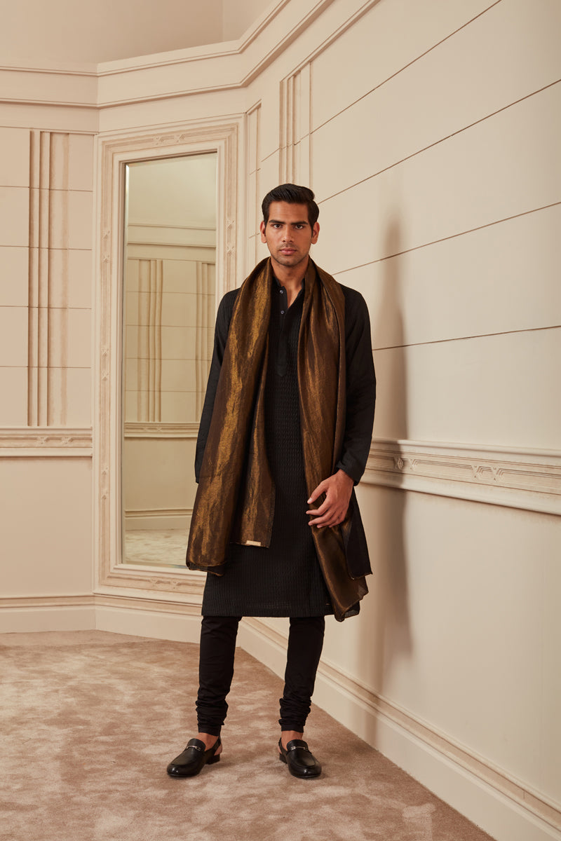 Black All Over Textured Kurta Set