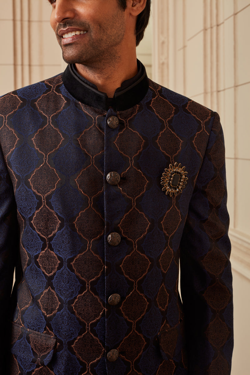 Navy All Over Jacquard Bandhgala
