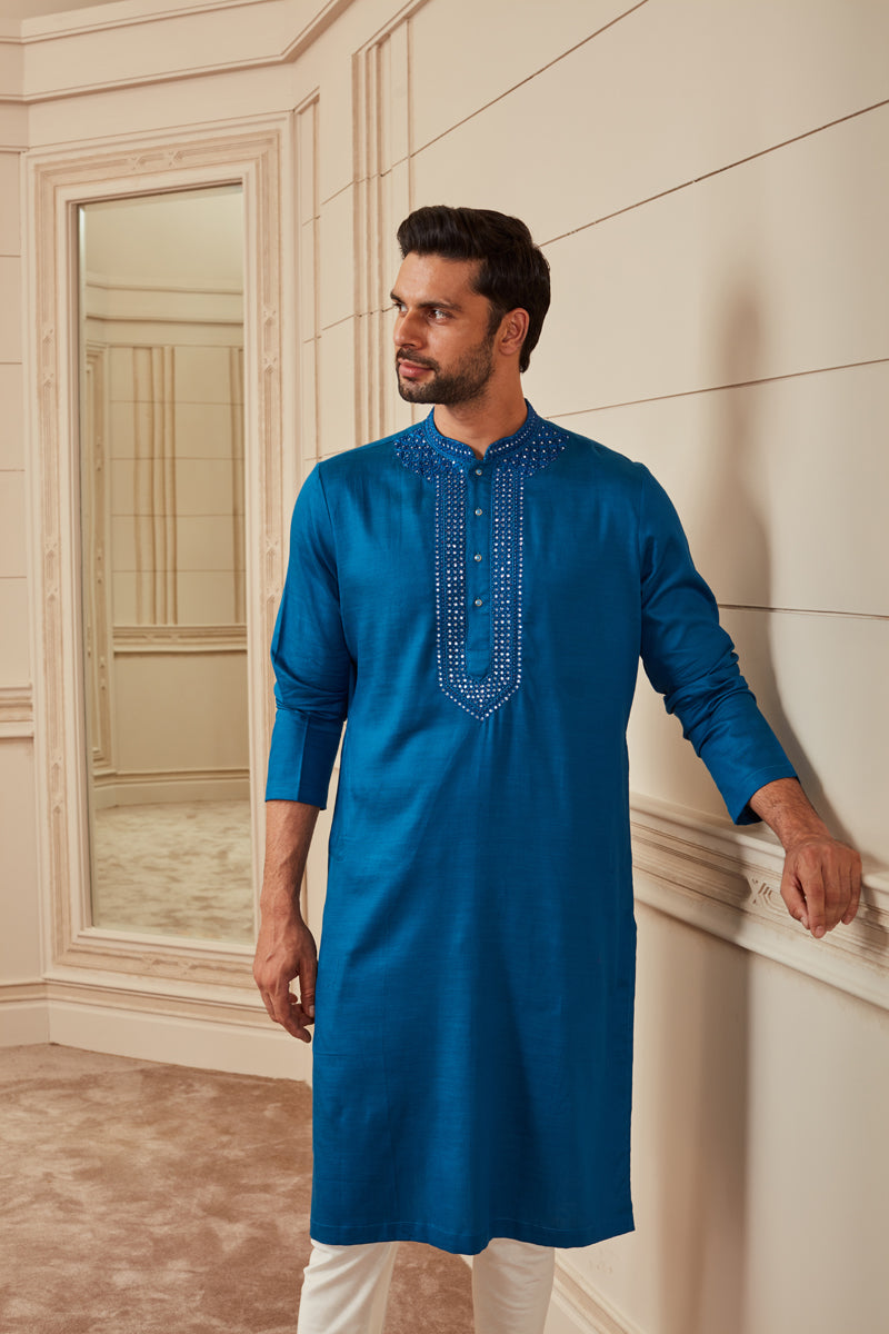 Sky Blue Mirror Work Kurta Set