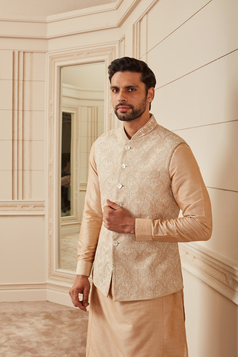 Ivory Embroidered Kurta Bundi Set