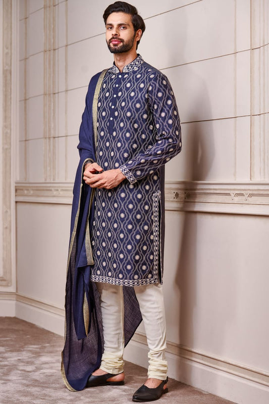Dotted Jaal Kurta with Embroidered