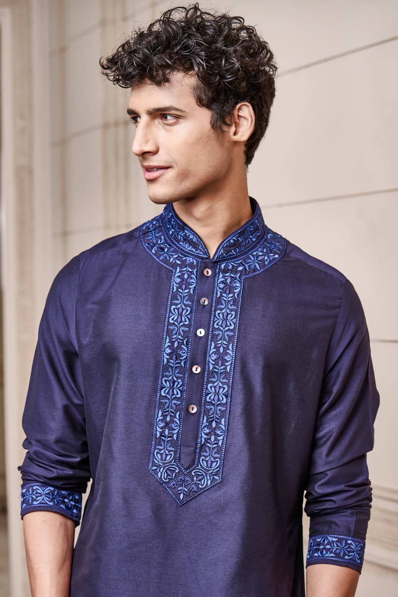 Kurta Set with Embroidered Collar and Placket
