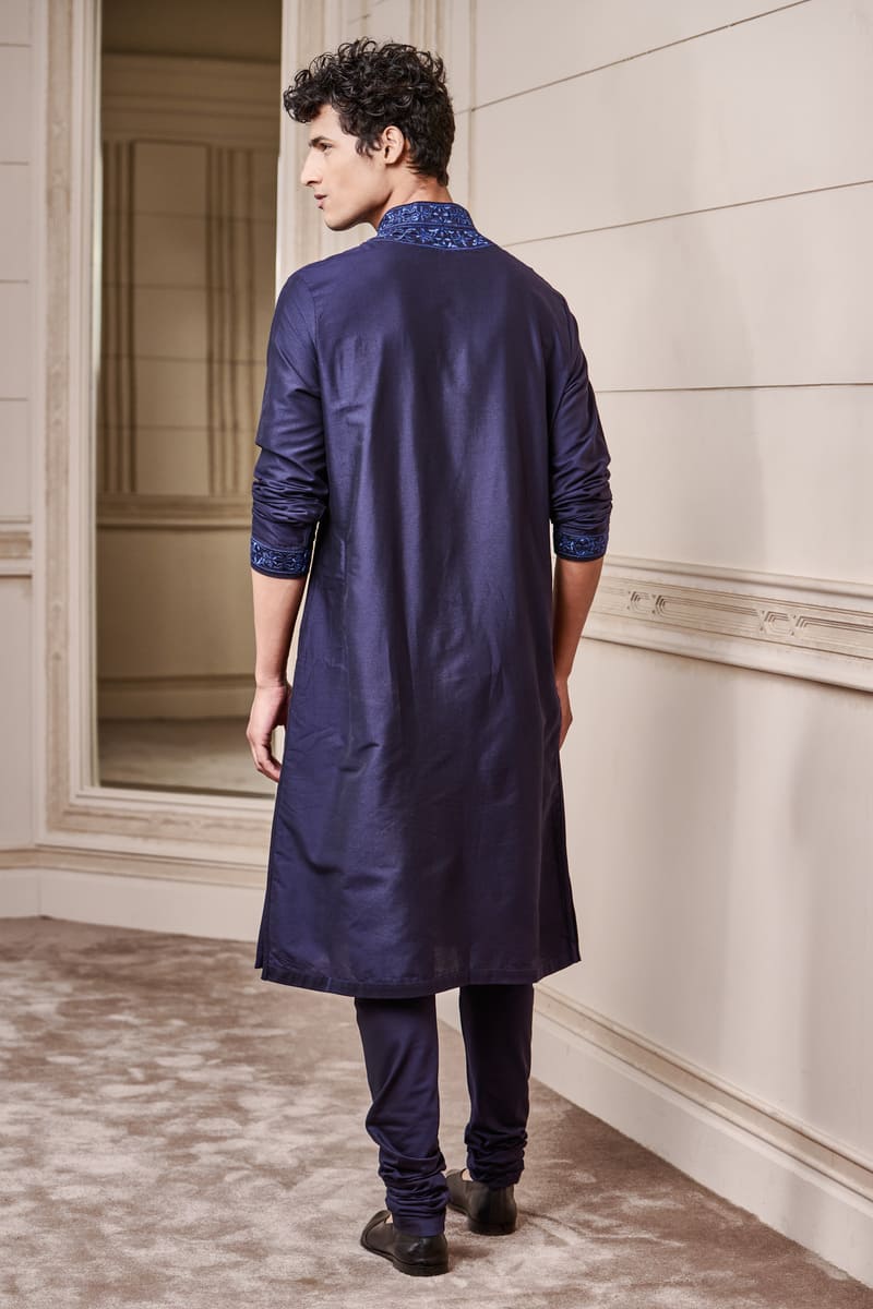 Kurta Set with Embroidered Collar and Placket