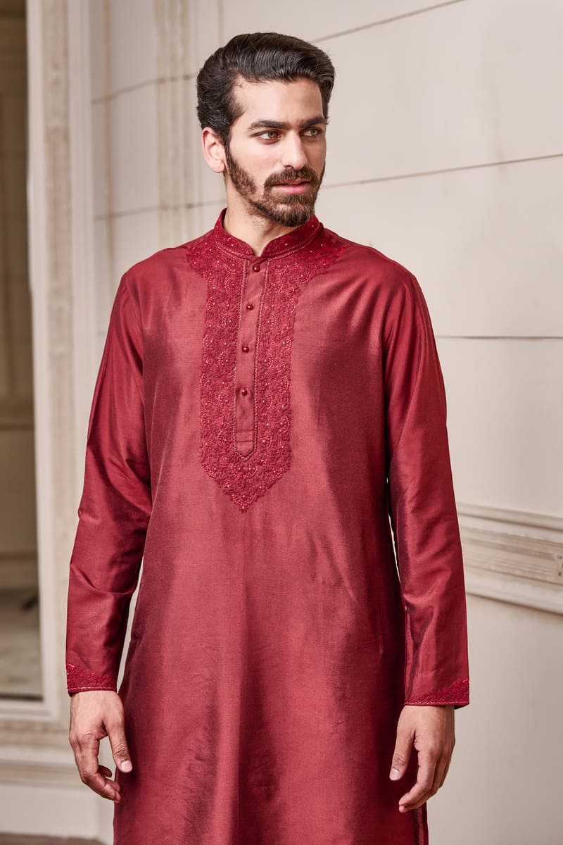 Kurta With Embroidered Neck And Sleeves