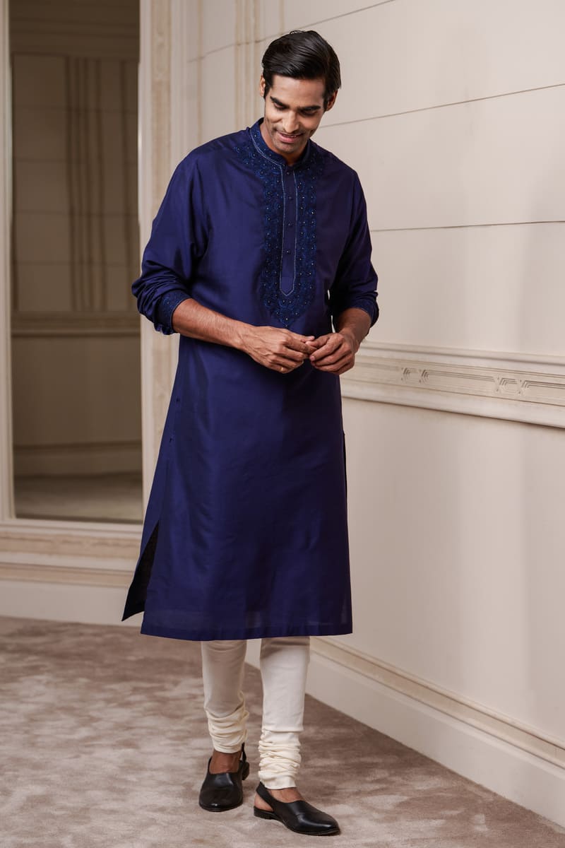 Navy Kurta Set with Thread Embroidery Details