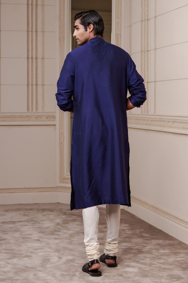 Navy Kurta Set with Thread Embroidery Details
