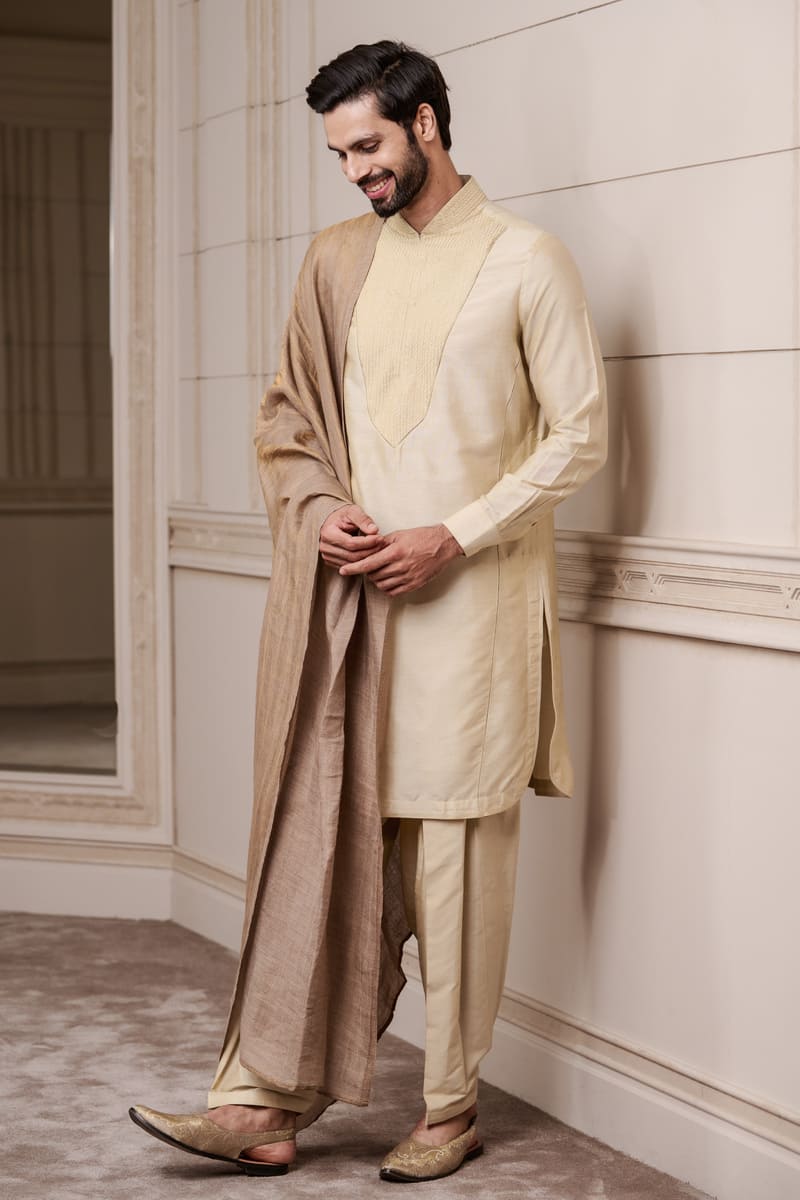 Light Gold Textured Single Kurta