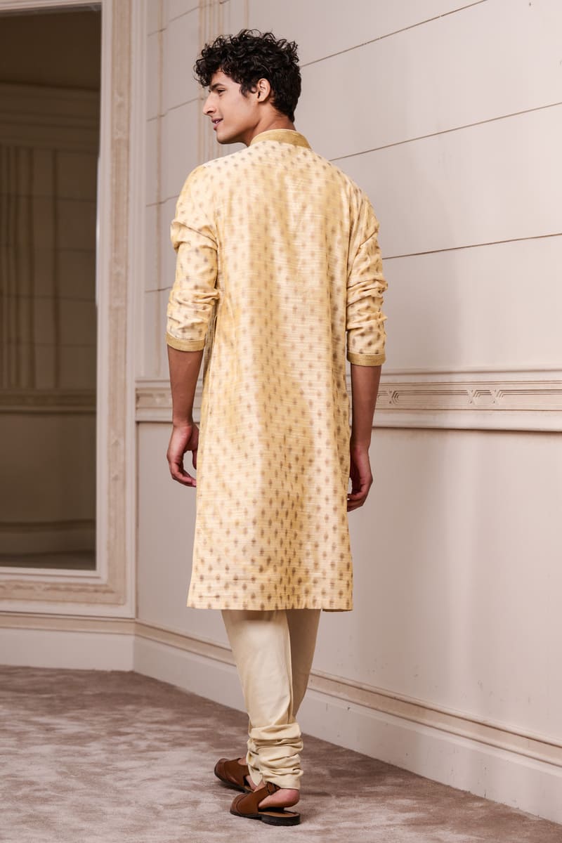 Gold Jacquard Kurta Set with Top Stich Details