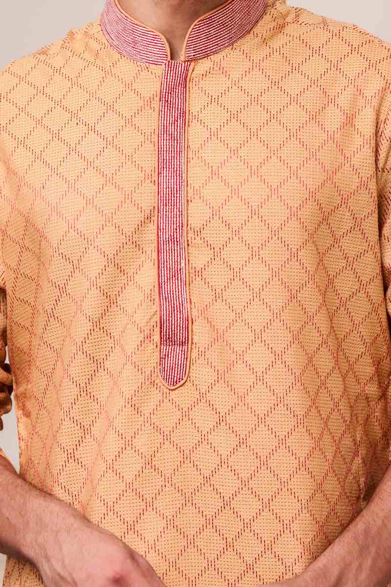 Yellow Self Textured Kurta Set