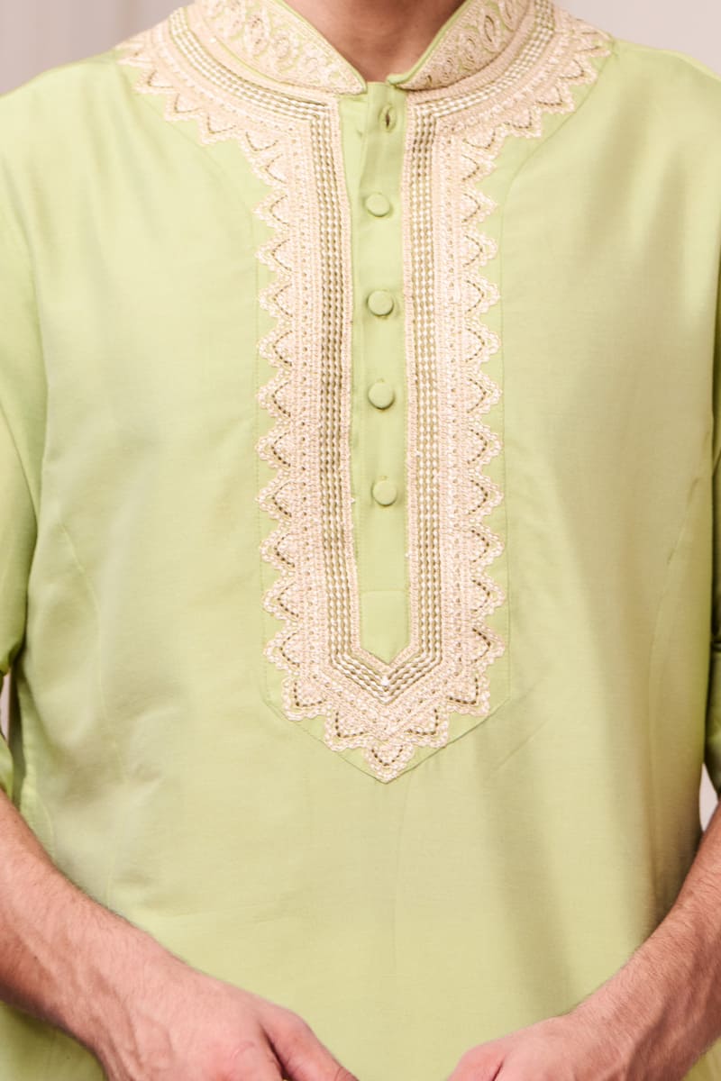 Jade Green Aari Embroidered Kurta Set