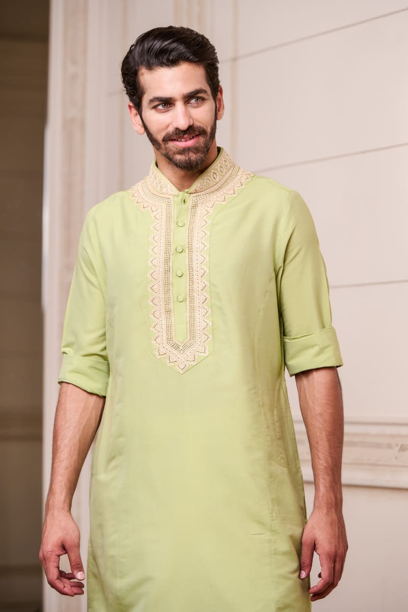 Jade Green Aari Embroidered Kurta Set