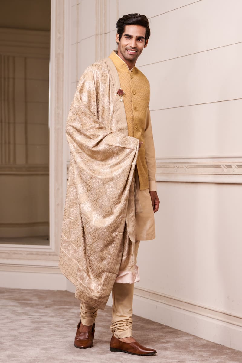 Gold Jacquard Kurta Bundi Set