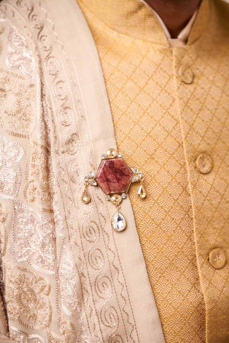 Gold Jacquard Kurta Bundi Set