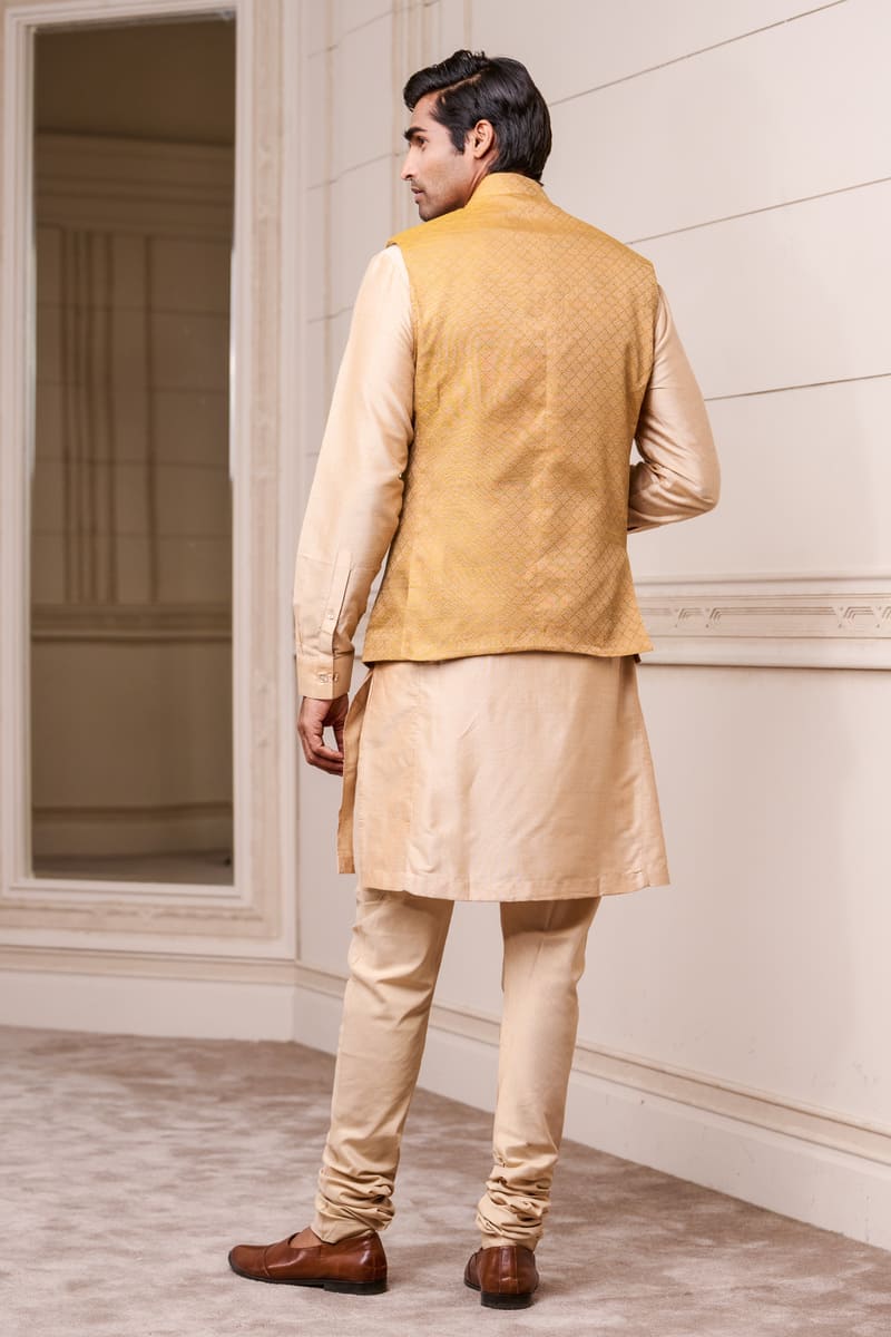 Gold Jacquard Kurta Bundi Set