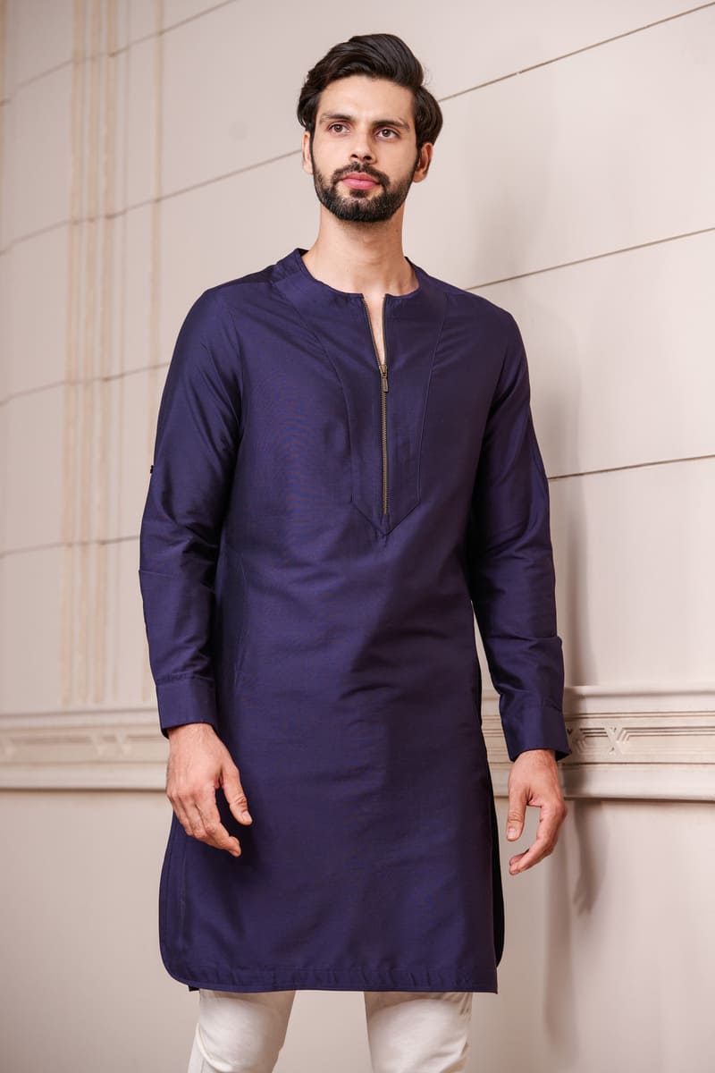 Navy Round Neck Single Kurta