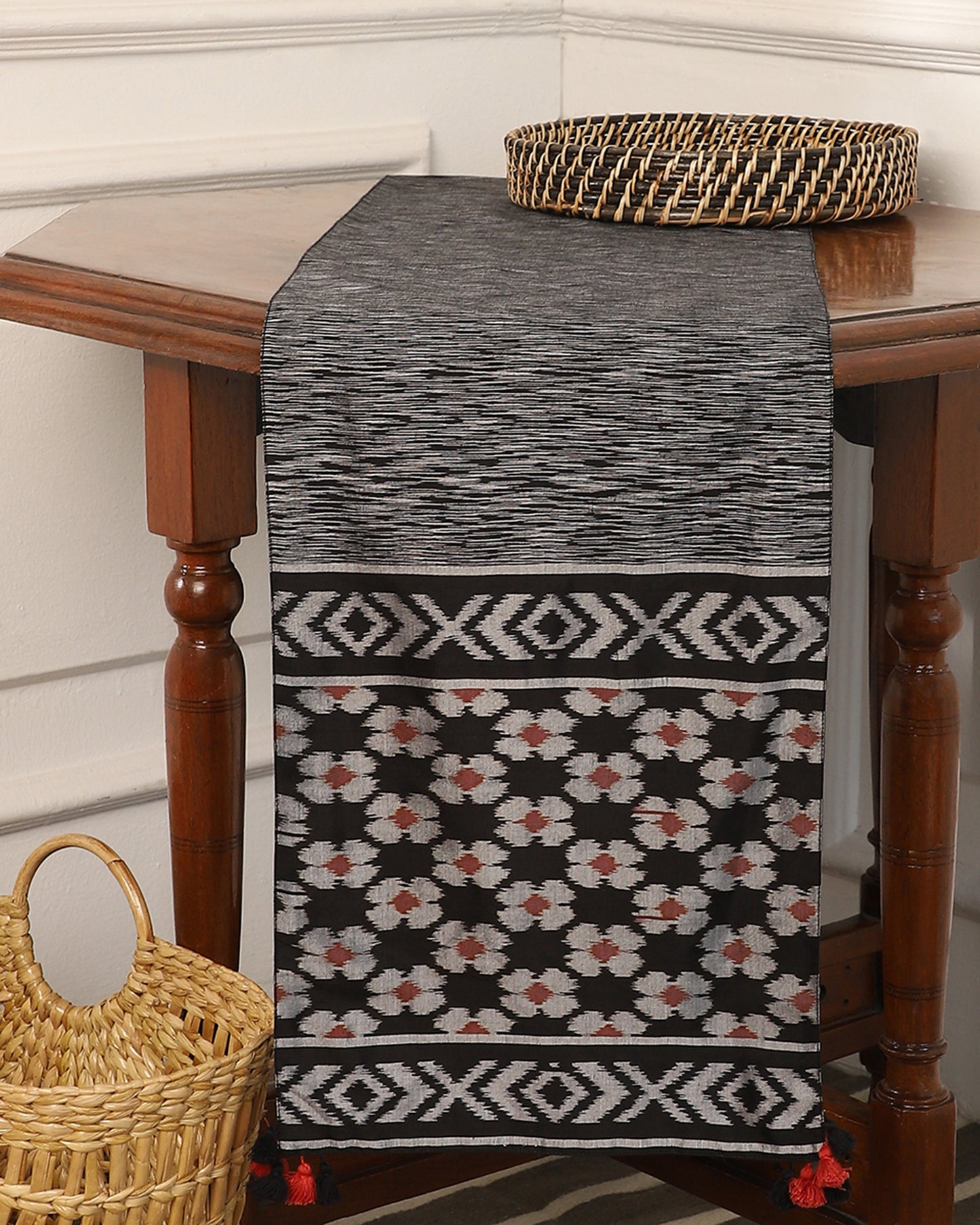Danveer Weft Ikat Cotton Silk Table Runner