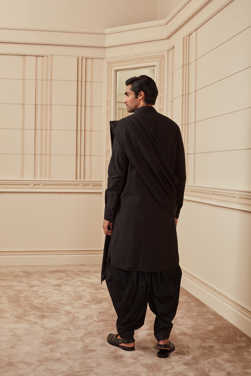 Black Draped Kurta Set