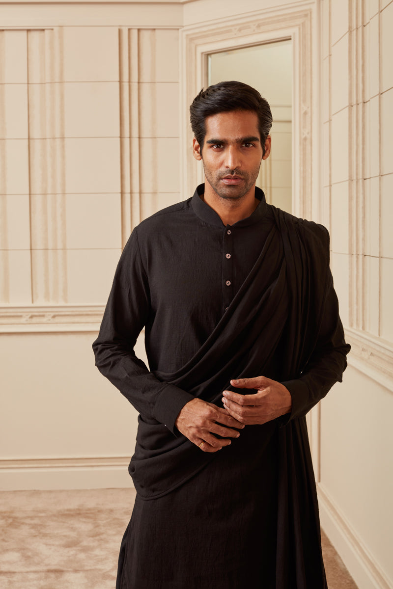 Black Draped Kurta Set