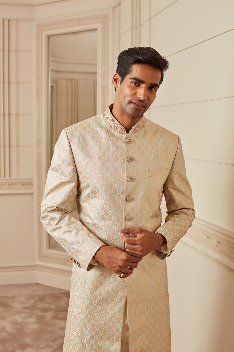 Ivory Poly Zari Brocade Sherwani