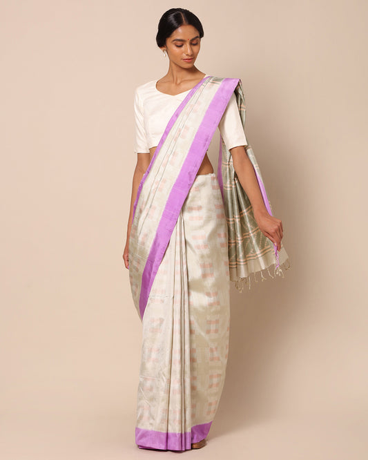 Criss Cross Double Ikat Silk Saree