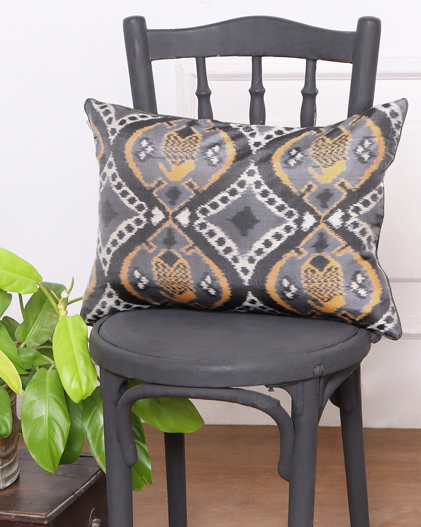 Shrinagar Warp Ikat Silk Cushion Cover