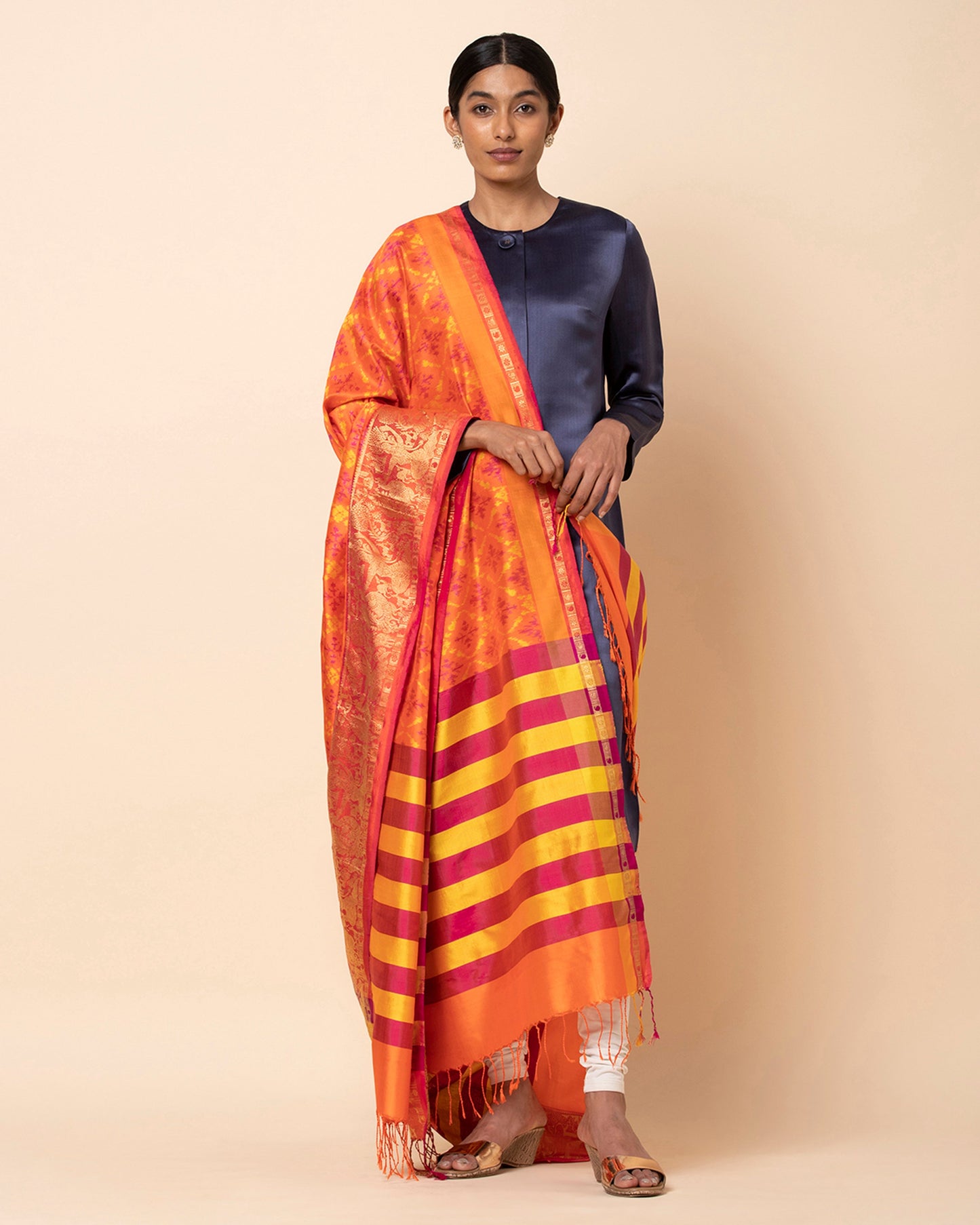 Geetika Weft Ikat and Jacquard Silk Dupatta