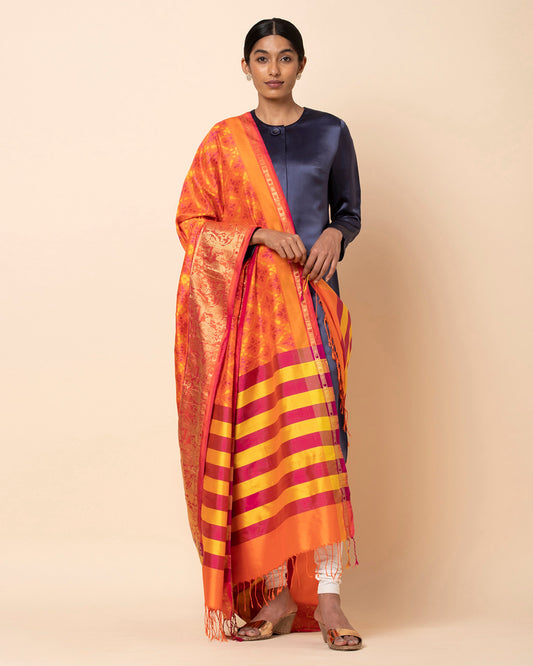 Geetika Weft Ikat and Jacquard Silk Dupatta