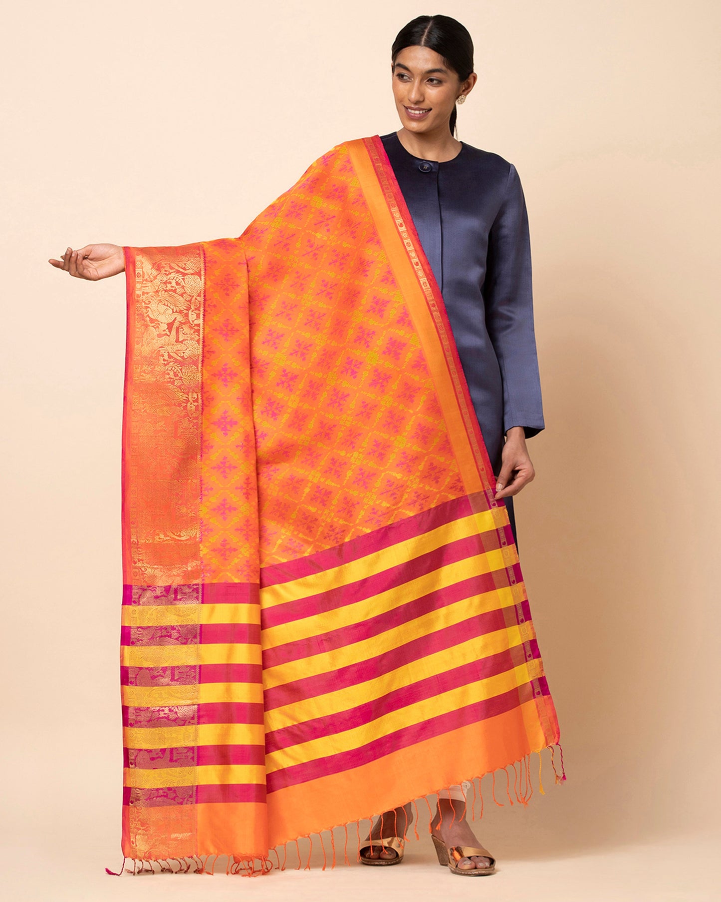 Geetika Weft Ikat and Jacquard Silk Dupatta