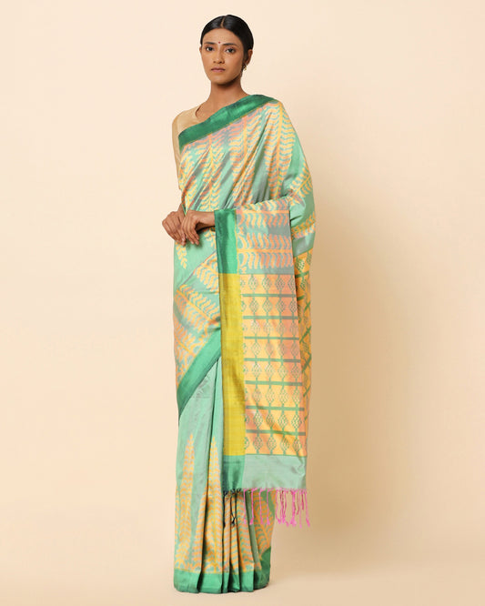 Vriksh Weft Ikat Silk Saree